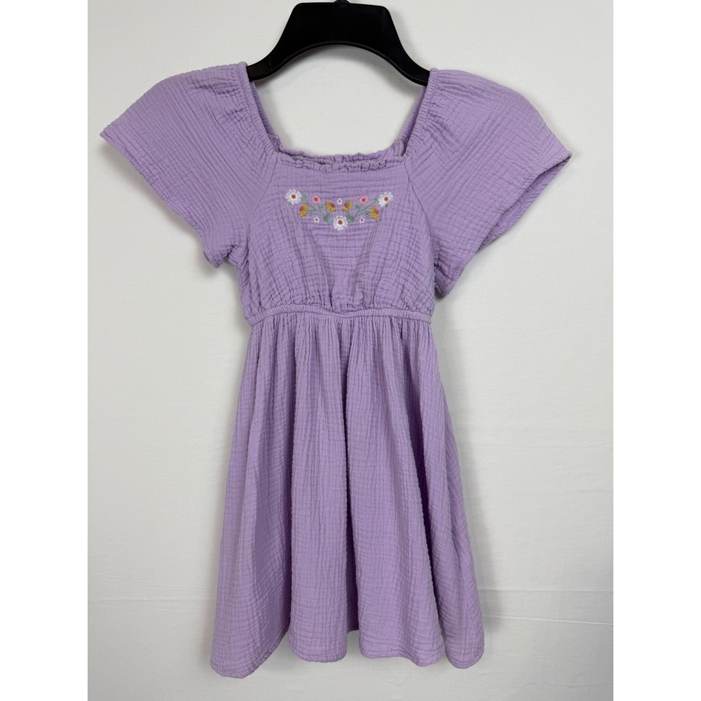 Cotton On Kids Dress Girls 6 Purple‎ Floral Embroidered Flutter Sleeve